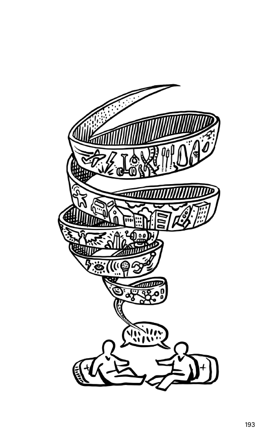 Ilustración de Stefano Cardini que abre la sección Taking action (p. 193).